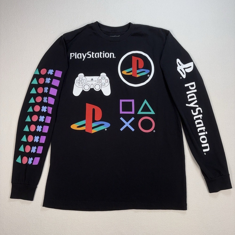PlayStation Graphic T-Shirt M Black 100%‎ Cotton Sony Video Game Y2K Spellout